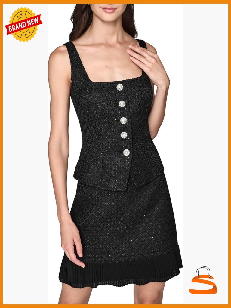 Sleeveless Tweed Peplum Vest With Decorative Buttons